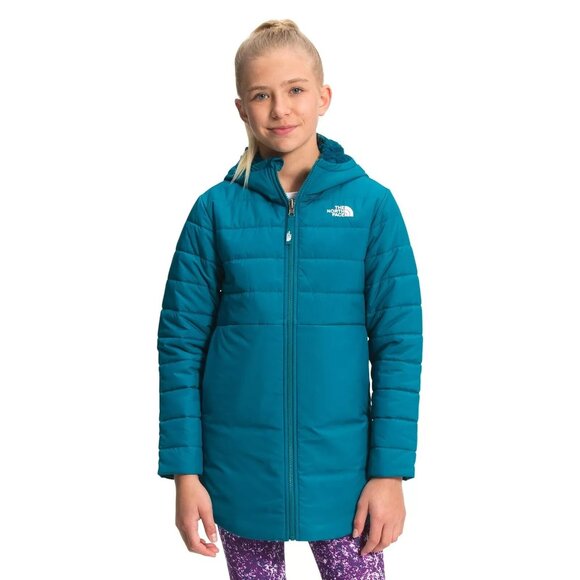 The North Face Girls Mossbud Reversible Jacket Hooded Swirl Deep Lagoon Large